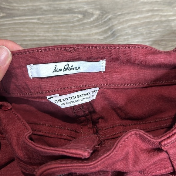 Sam Edelman Women’s The Kitten Mid Rise Skinny Jeans 26” Inseam Maroon Sz 10/30 - Picture 4 of 12